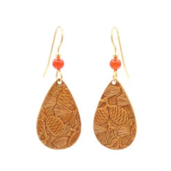 Silver Forest Textured Pinecone Gold Metal Teardrop Earrings