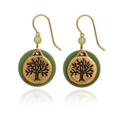 Silver Forest Tree Of Life Green And Gold Metal Drop Earrings