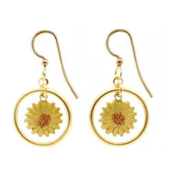 Silver Forest Yellow Sunflower Gold Metal Drop Earrings